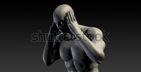 Migräne Kopfschmerzen Mann halten Kopf Schmerzen Stock foto © kentoh
