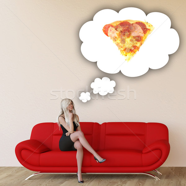 Foto d'archivio: Donna · voglia · pizza · pensare · mangiare · alimentare