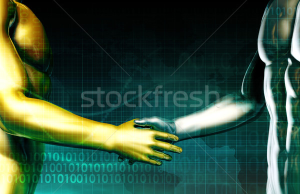 Integrare tehnologie strângere de mână ştiinţă viitor maşină Imagine de stoc © kentoh