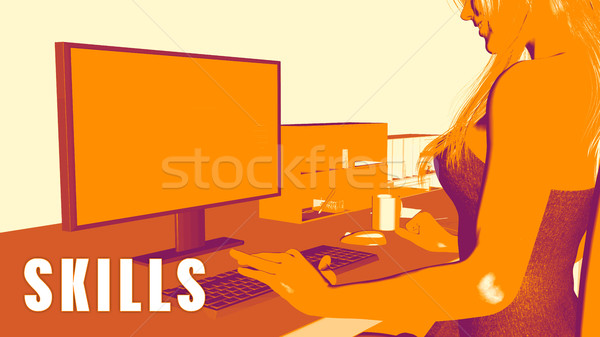 Képességek nő néz számítógép üzlet osztályterem Stock fotó © kentoh