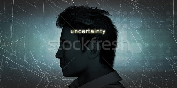 Foto stock: Homem · incerteza · pessoal · desafiar · azul · trabalhador