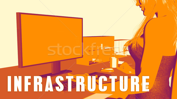 基礎設施 女子 看 計算機 業務 教育 商業照片 © kentoh