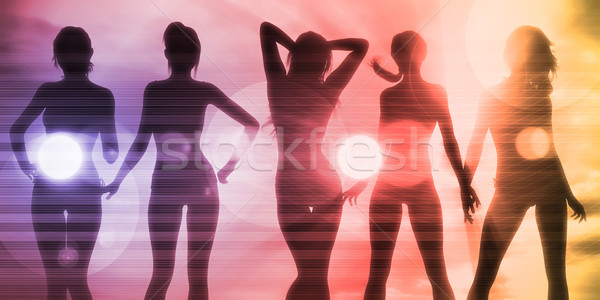 Spiaggia tramonto silhouette sole donne Foto d'archivio © kentoh