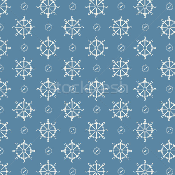 vector seamless pattern ship wheels and compass texture blue bac Stock photo © Kheat