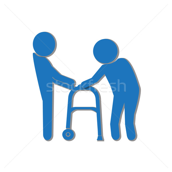 Man helps elderly patient with a walker illustration Stock photo © Kheat