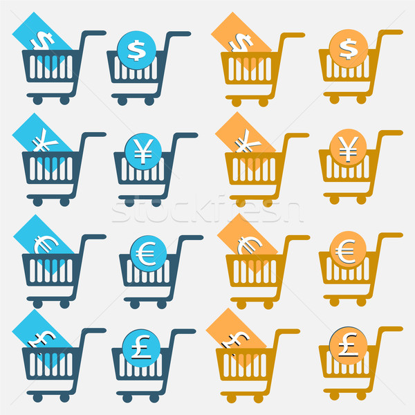 Bevásárlókocsi ikon gyűjtemény üzlet vásárlás narancs háló Stock fotó © Kheat