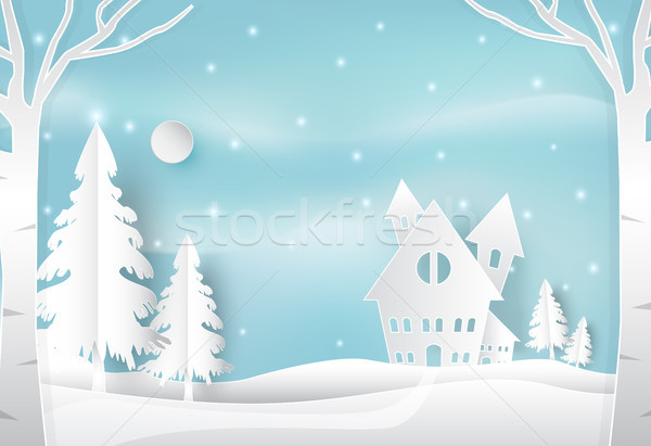 Winter holiday and snow in countryside with blue. Christmas season background Stock photo © Kheat