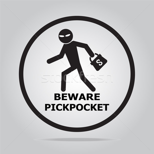 Vigyázat felirat pénz táska személy pénztárca Stock fotó © Kheat