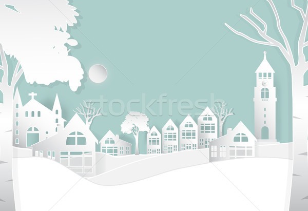 Winter in peaceful the city, nature background, paper art style  Stock photo © Kheat