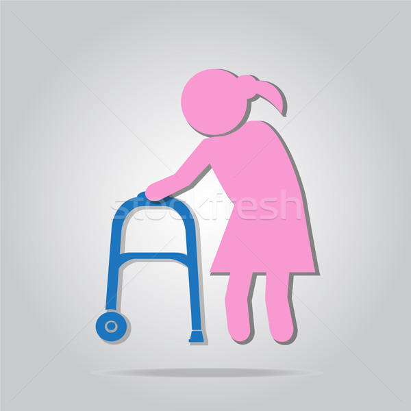 Elderly woman and walker symbol, icon  illustration Stock photo © Kheat