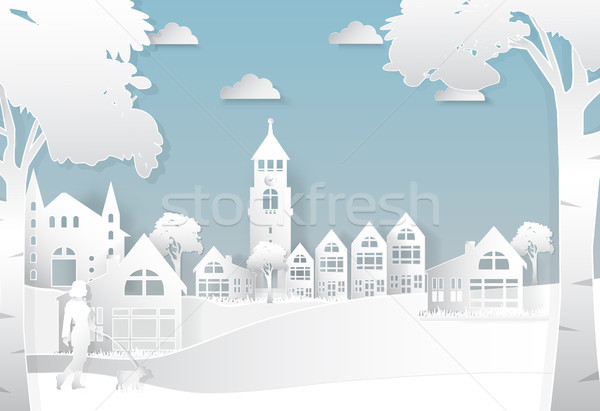 Happiness lifestyle peaceful in the city background, paper art style Stock photo © Kheat
