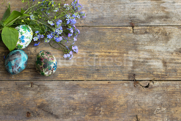 œufs de Pâques rustique bois décoré haut vue [[stock_photo]] © Kidza