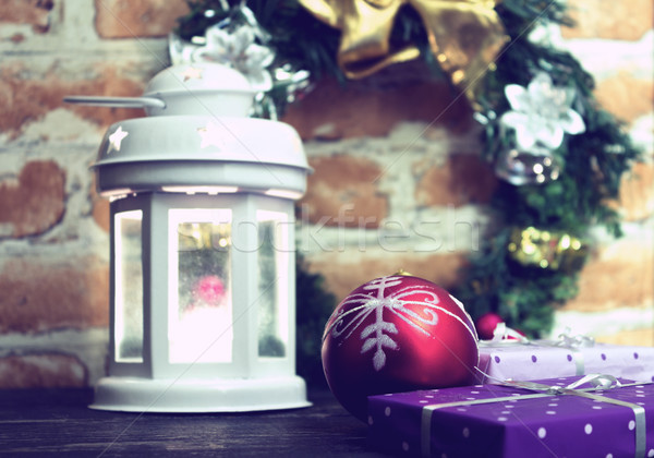 Noël nouvelle année bougie lanterne maison hiver [[stock_photo]] © Kidza