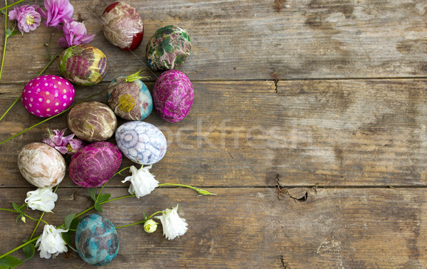 Coloré œufs de Pâques groupe décoré fleurs bois [[stock_photo]] © Kidza