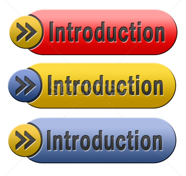 Introductie over ons icon knop teken Blauw Stockfoto © kikkerdirk