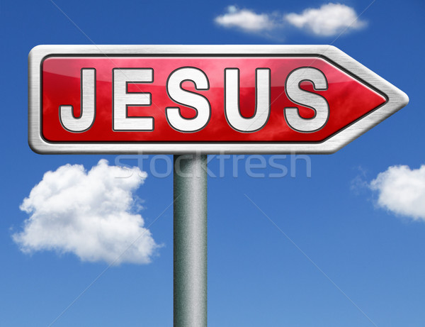 Иисус дорожный знак стрелка ведущий способом веры Сток-фото © kikkerdirk