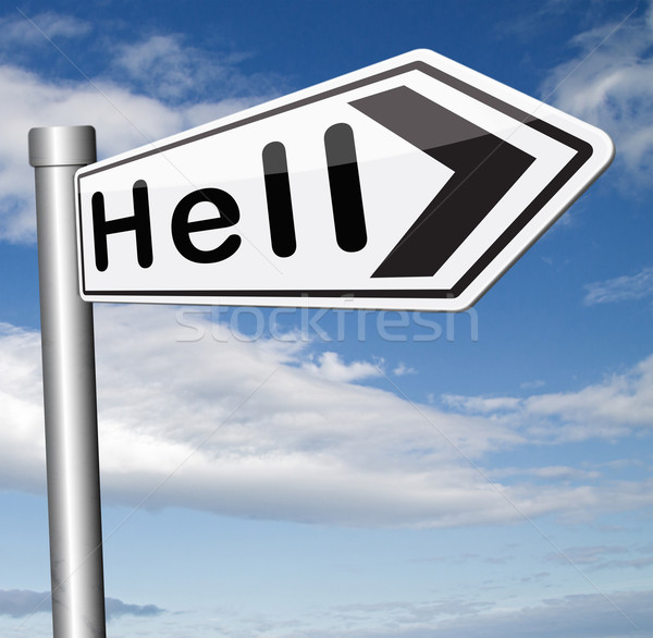 Welkom hel kwaad duivel ramp teken Stockfoto © kikkerdirk