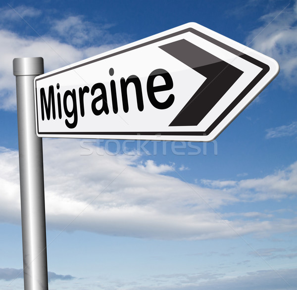 Migräne Kopfschmerzen müssen Schmerzmittel Zeichen Konzept Stock foto © kikkerdirk