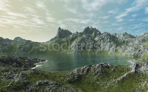 Stok fotoğraf: Dağ · göl · görüntü · çim · manzara · güzellik