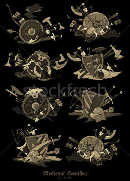 shields medieval hand drawing Stock photo © kjolak