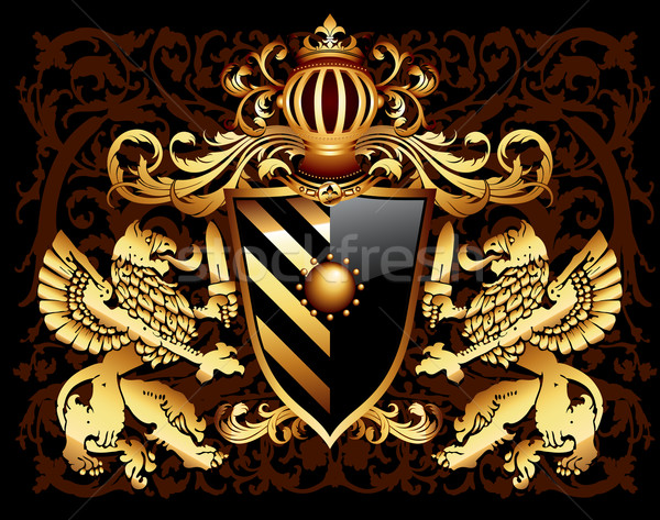 Schild twee gouden griffioen kroon Stockfoto © kjolak