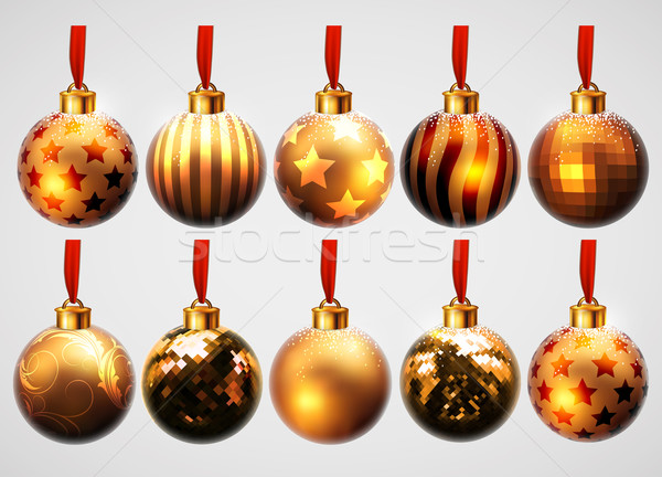 Navidad burbuja diseno establecer diez dorado Foto stock © kjolak