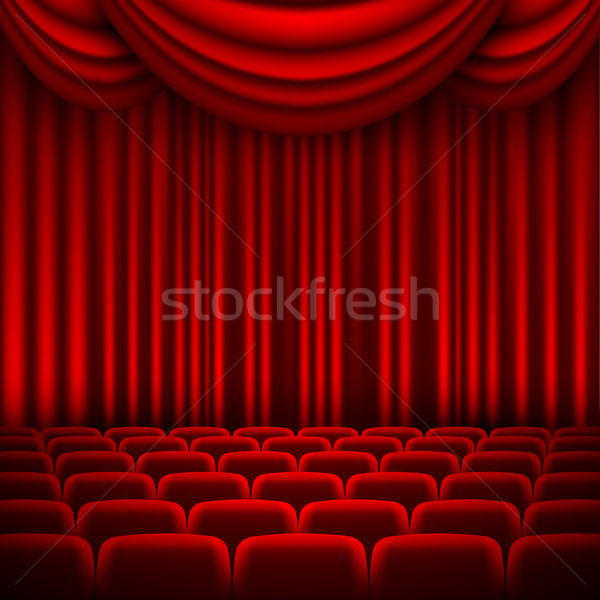 Audytorium czerwony kurtyny sztuki krzesło ekranu Zdjęcia stock © kjolak