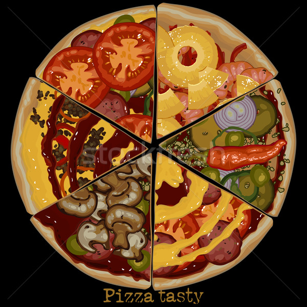 Pizza rajz felfelé hat darabok különböző Stock fotó © kjolak