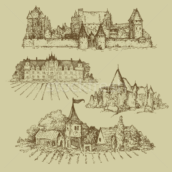 four drawings of castles Stock photo © kjolak