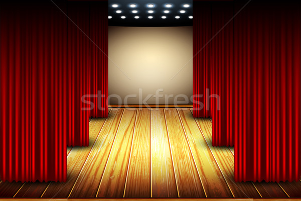 Theater Bühne rot Vorhang Holzboden Design Stock foto © kjolak