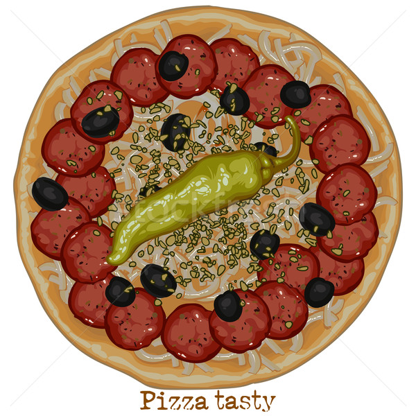 Pizza dessin salami poissons fromages [[stock_photo]] © kjolak