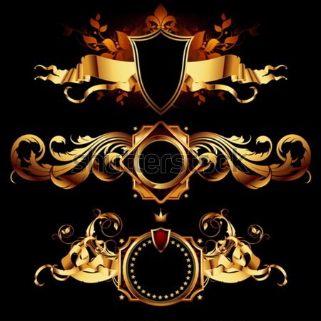 Zestaw elementy dekoracyjny złoty podpisania czarny Zdjęcia stock © kjolak