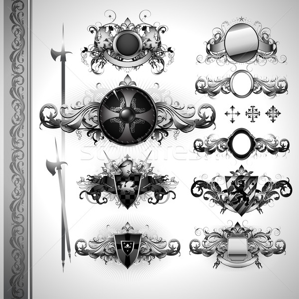 Middeleeuwse heraldiek illustratie nuttig ontwerper werk Stockfoto © kjolak