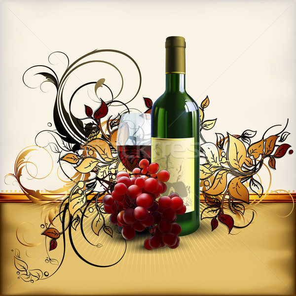 Stock foto: Wein · Weinrebe · dekorativ · Design · Flasche · Glas