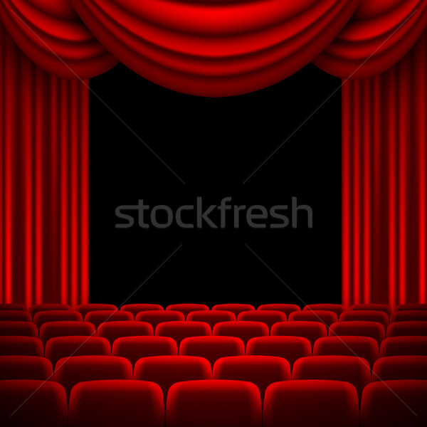 Audytorium czerwony kurtyny sztuki krzesło ekranu Zdjęcia stock © kjolak