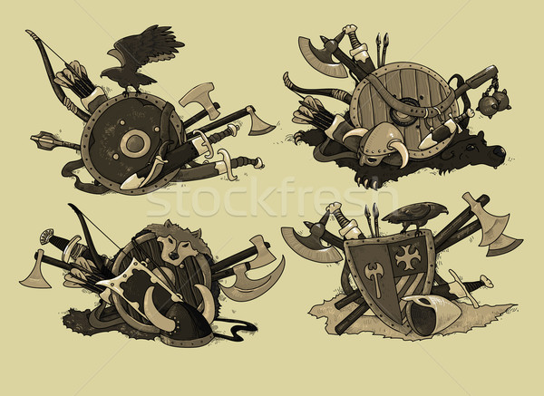 Set medieval mână desen ilustrare util Imagine de stoc © kjolak