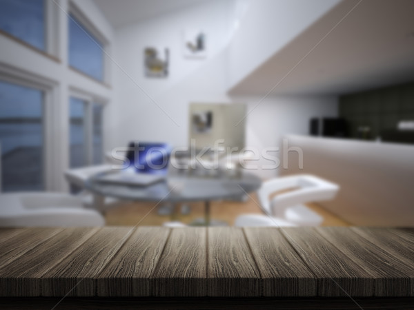 Wooden table with defocussed cafe bar image Stock photo © kjpargeter
