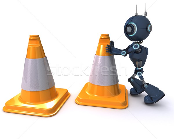 Android with caution cones Stock photo © kjpargeter