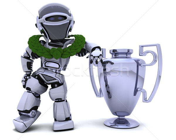 Stockfoto: Robot · trofee · 3d · render · toekomst · succes · beker