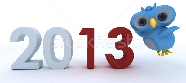 Cute Blue Bird Character  bringing in the new year Stock photo © kjpargeter