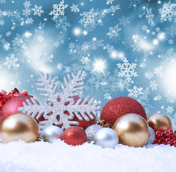 Karácsony dekoratív díszítések hó háttér tél Stock fotó © kjpargeter