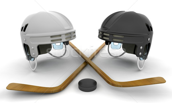 Ice hockey helmets, sticks and puck Stock photo © kjpargeter