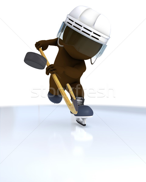 Stock photo: 3D Morph Man playing ice hockey
