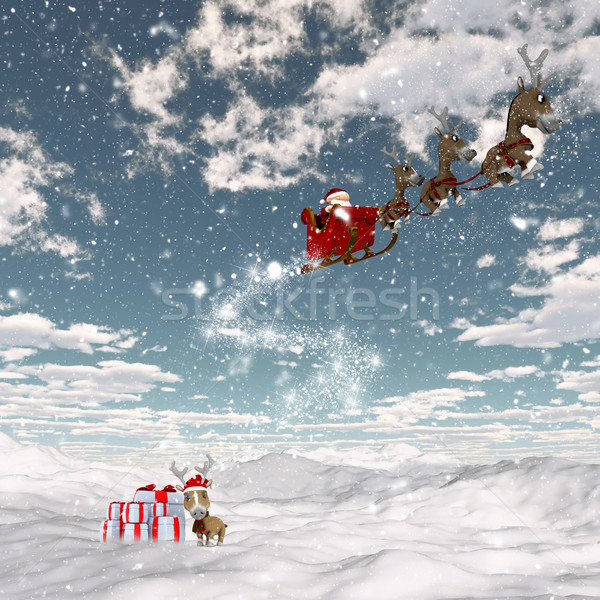 Snowy landscape with santa and his reindeers Stock photo © kjpargeter
