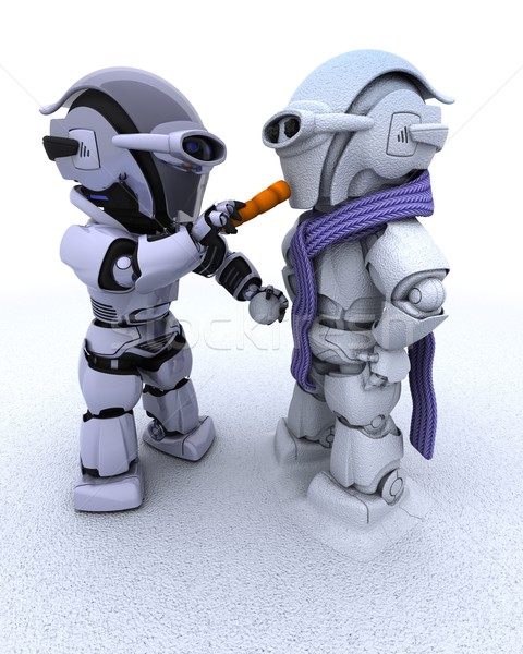 Stok fotoğraf: Robot · Bina · kardan · adam · 3d · render · kar · gelecek