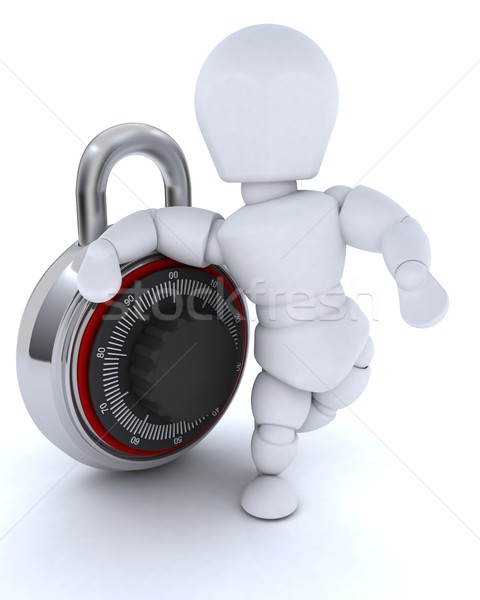 Foto stock: Homem · combinação · cadeado · 3d · render