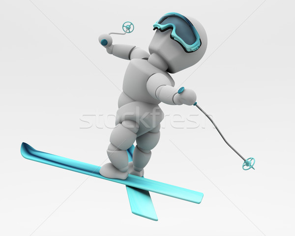 Freestyle Skifahren 3d render Skifahrer Mann Schnee Stock foto © kjpargeter