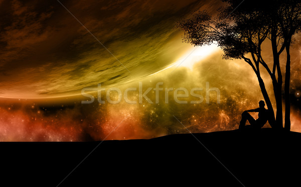 Szürreális űr jelenet 3D sziluett férfi Stock fotó © kjpargeter