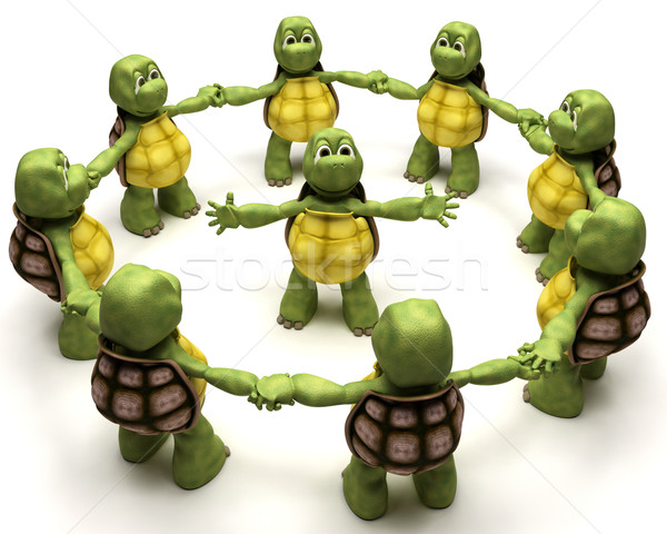 Stock photo: Tortoise leading a team 