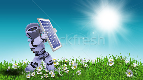 3D robot tart napelem százszorszép tájkép Stock fotó © kjpargeter